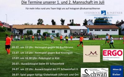 Die Termine unserer 1. und 2. Mannschaft im Juli
